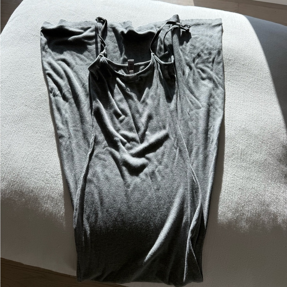 SKIMS Long Ribbed Dress - Grey - Size Small